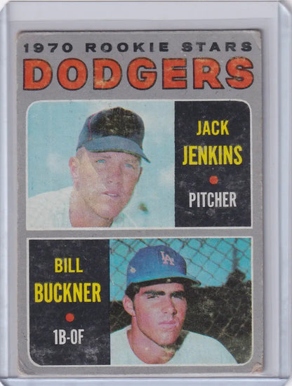 1970 Topps Baseball card of Dodgers rookies Jack Jenkins and Bill Buckner RC