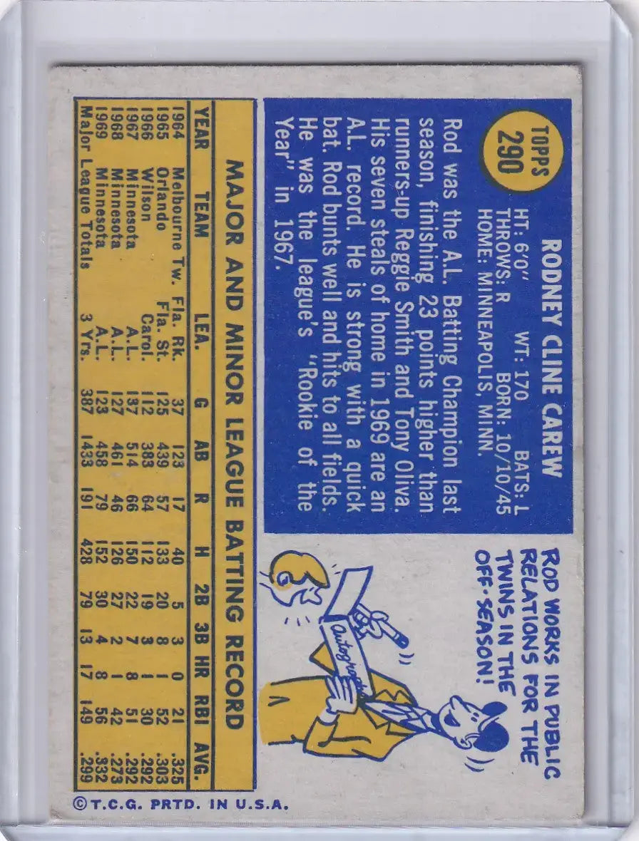 1970 Topps Baseball #290 Rod Carew - Minnesota Twins