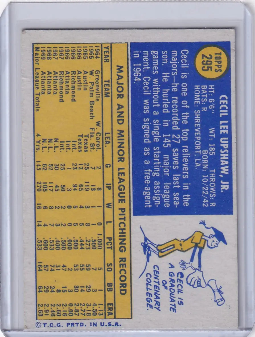 1970 Topps Baseball #295 Cecil Upshaw - Atlanta Braves