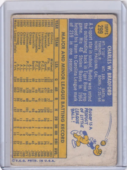 Baseball trading card of Buddy Bradford for the Chicago White Sox from 1970 Topps Baseball