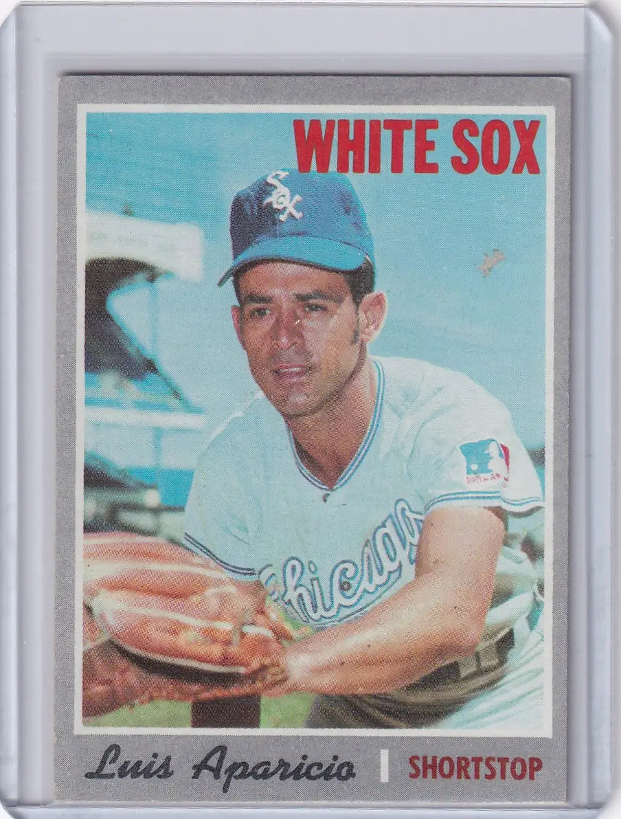 Vintage 1970 Topps Baseball card of Luis Aparicio in Chicago White Sox uniform