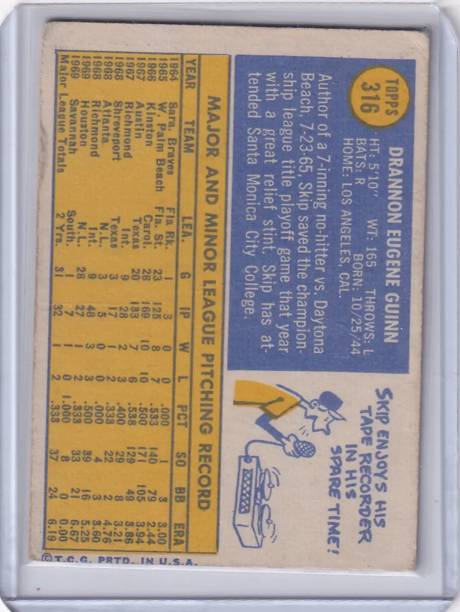 1970 Topps Baseball #316 Skip Guinn - Houston Astros