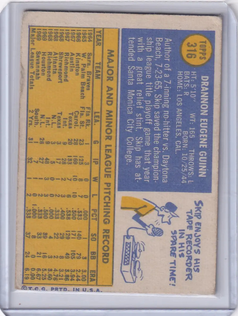 1970 Topps Baseball #316 Skip Guinn - Houston Astros