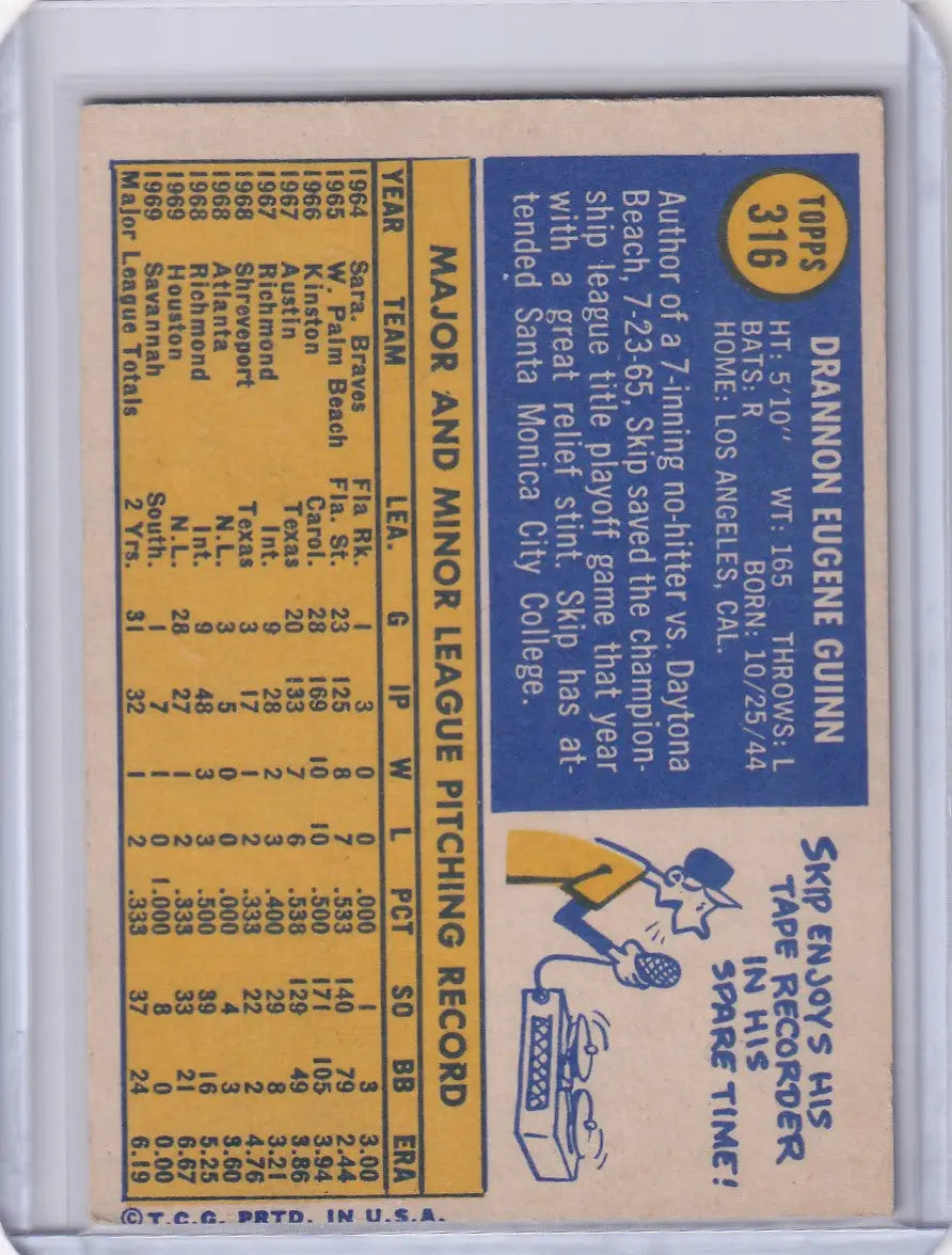 1970 Topps Baseball #316 Skip Guinn - Houston Astros