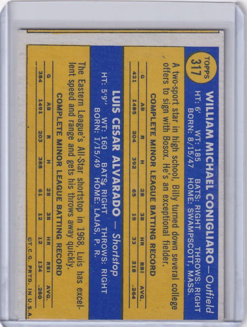 1970 Topps Baseball #317 Red Sox Rookies - Billy Conigliaro / Luis Alvarado RC