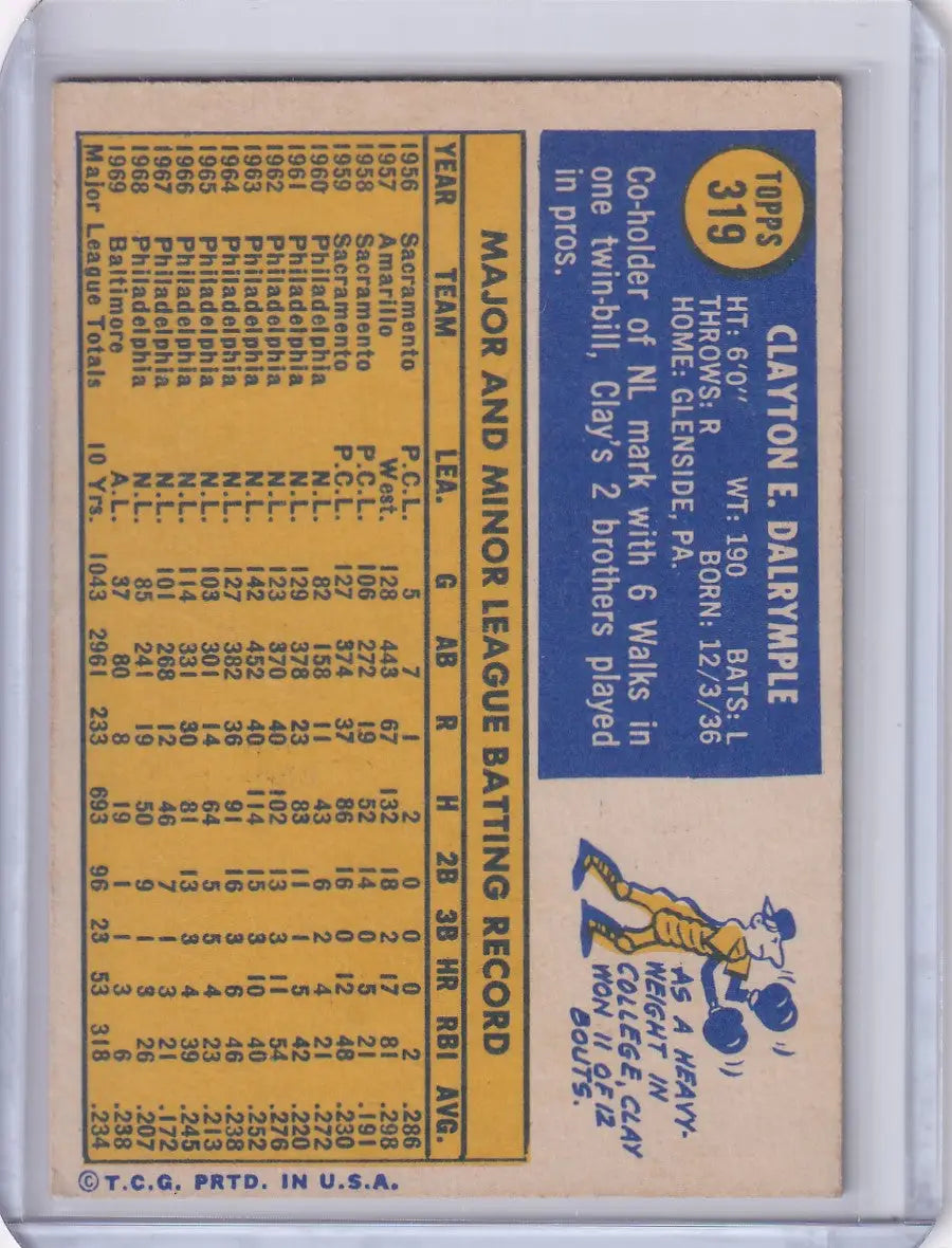 1970 Topps Baseball #319 Clay Dalrymple - Baltimore Orioles