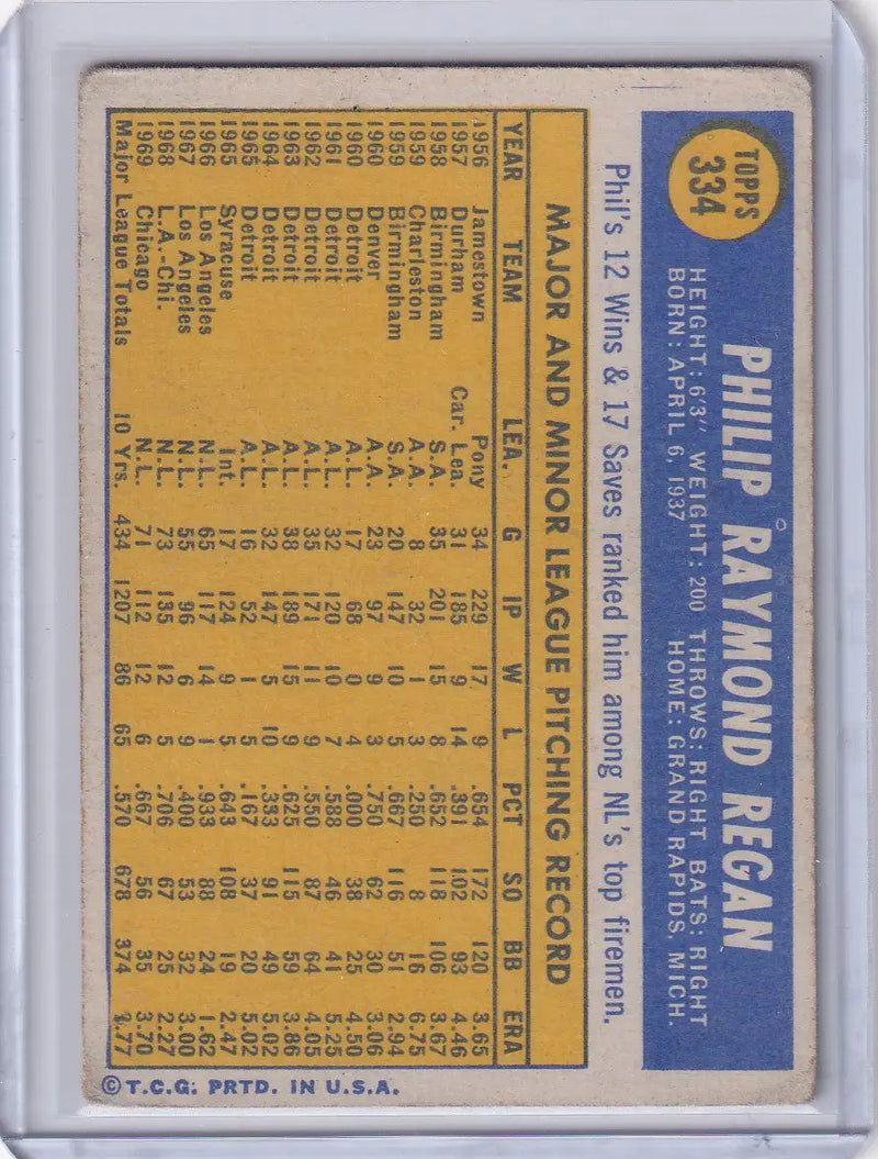 1970 Topps Baseball #334 Phil Regan - Chicago Cubs