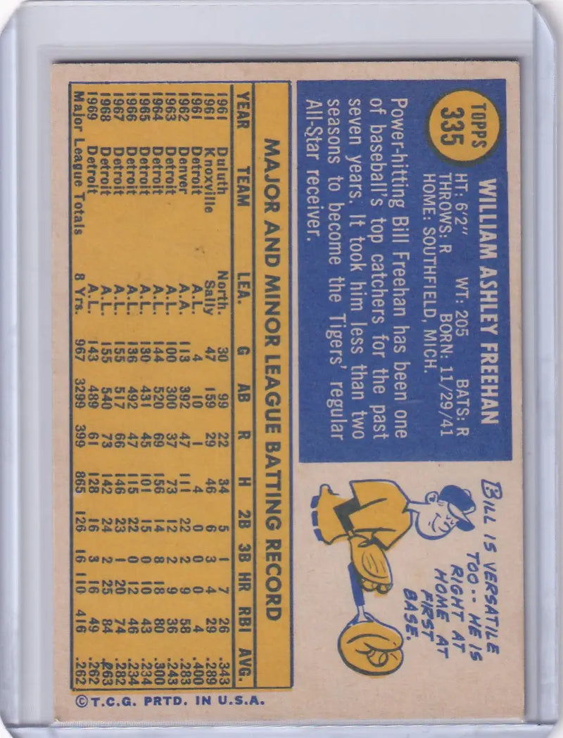 1970 Topps Baseball #335 Bill Freehan - Detroit Tigers