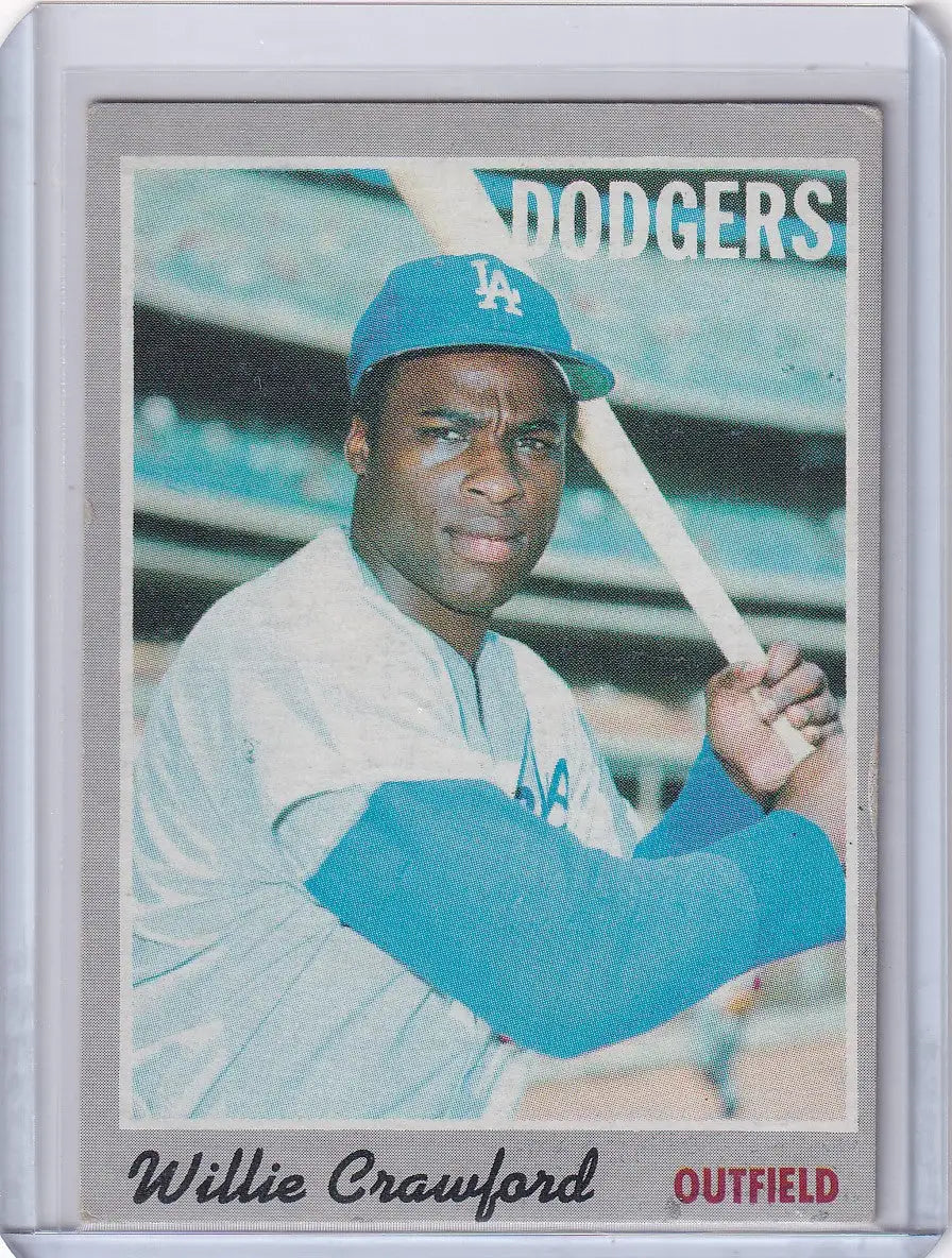 Vintage Topps Baseball card of Willie Crawford, Los Angeles Dodgers outfielder in action