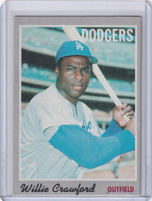 Vintage Topps Baseball card of Willie Crawford, Los Angeles Dodgers outfielder in action