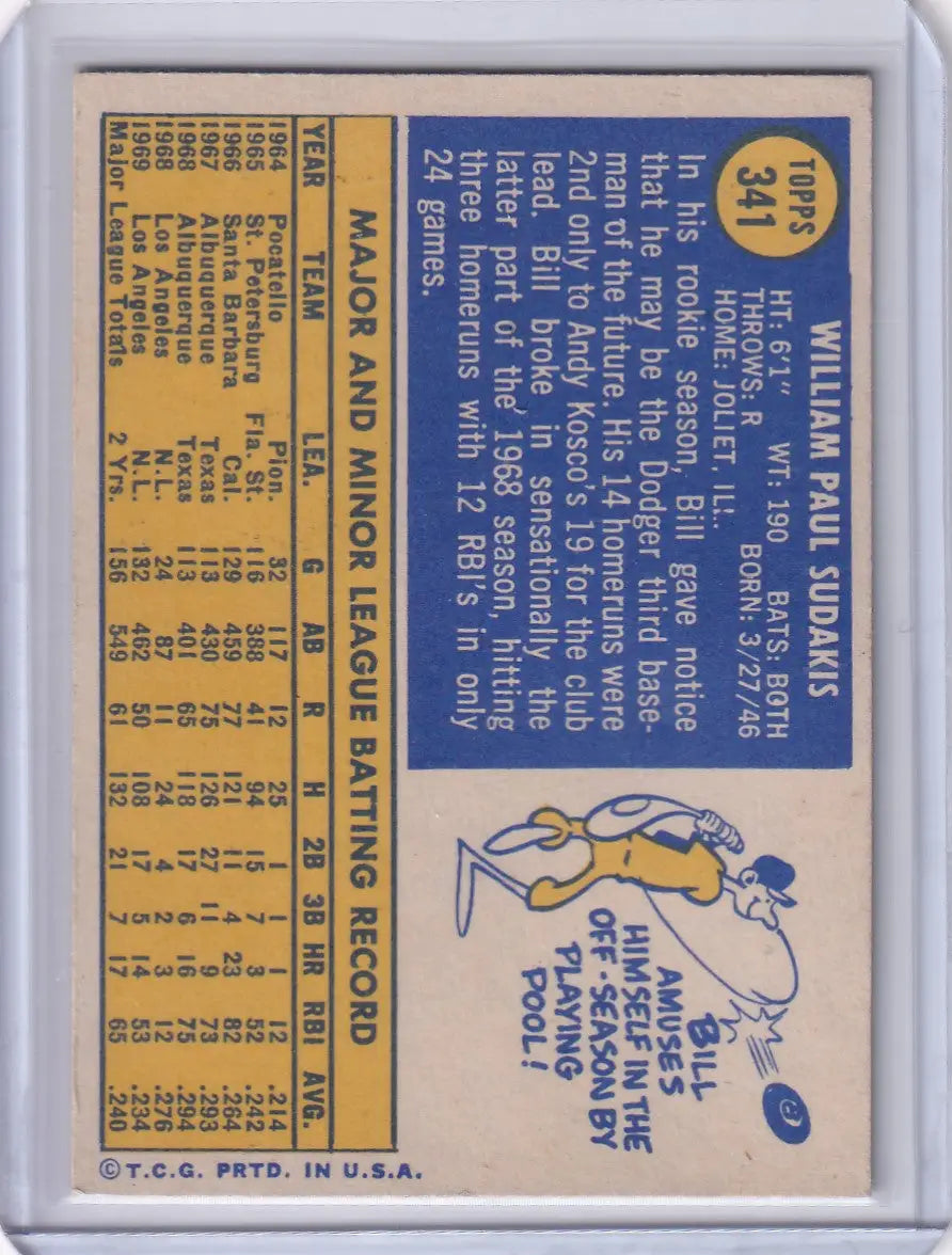 1970 Topps Baseball #341 Bill Sudakis - Los Angeles Dodgers - Baseball Card Single