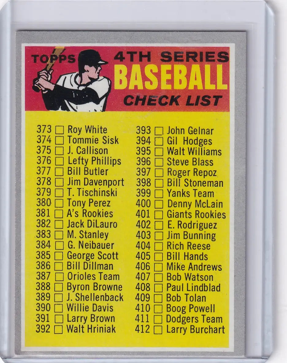 Topps Baseball 4th Series checklist displaying player names numbered 373-412