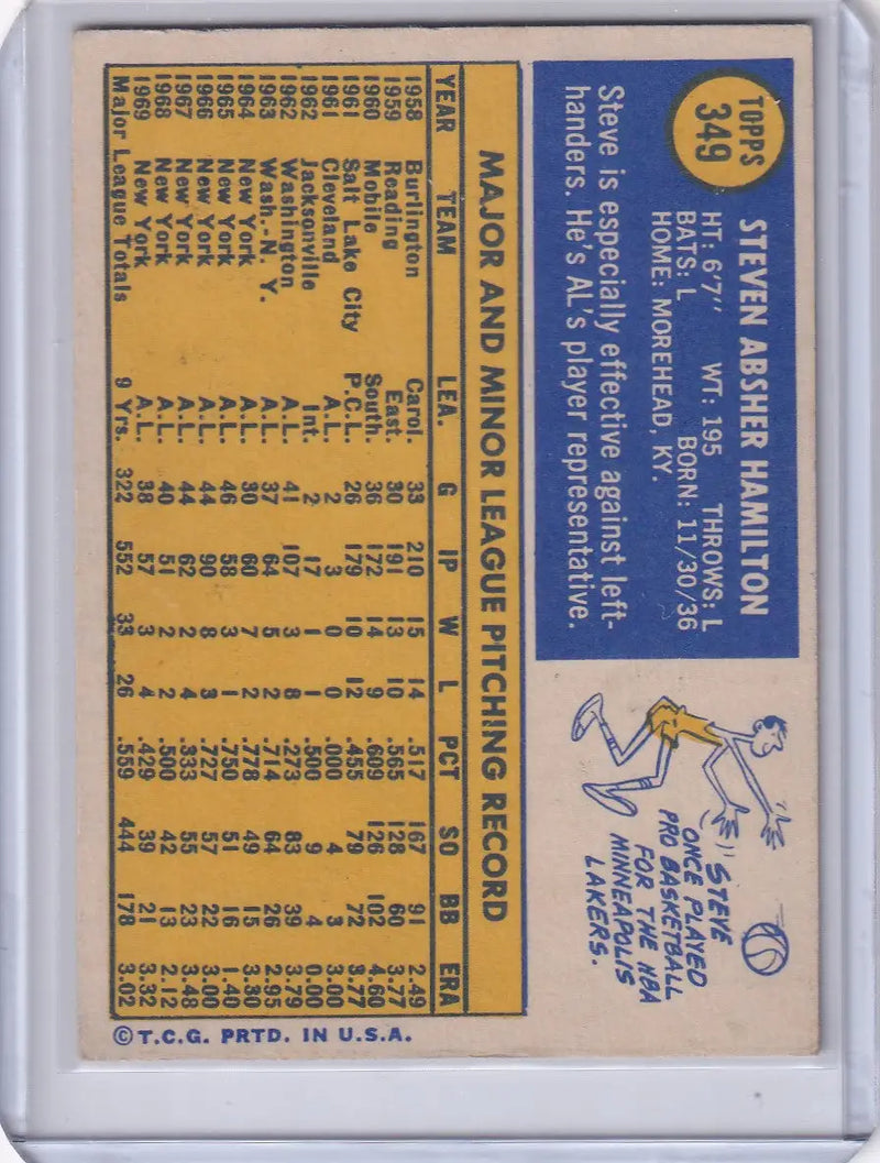 1970 Topps Baseball #349 Steve Hamilton - New York Yankees