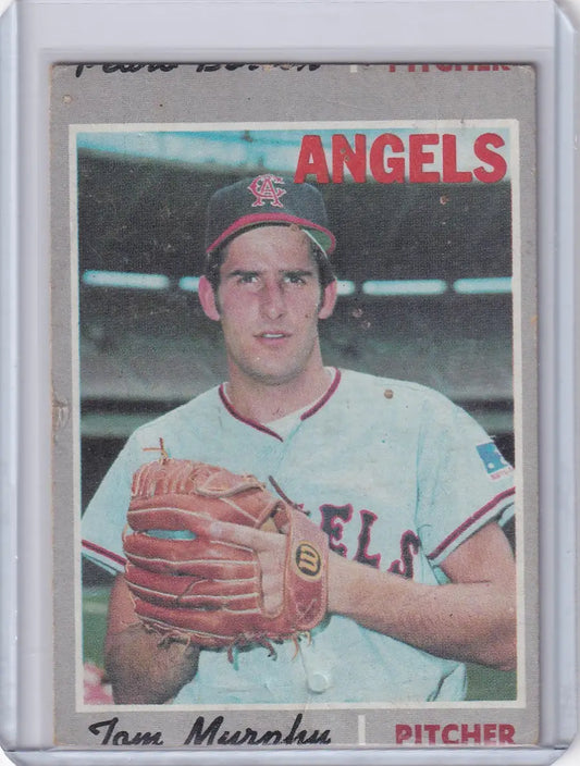 Vintage 1970 Topps Baseball card of Tom Murphy, California Angels pitcher in white uniform