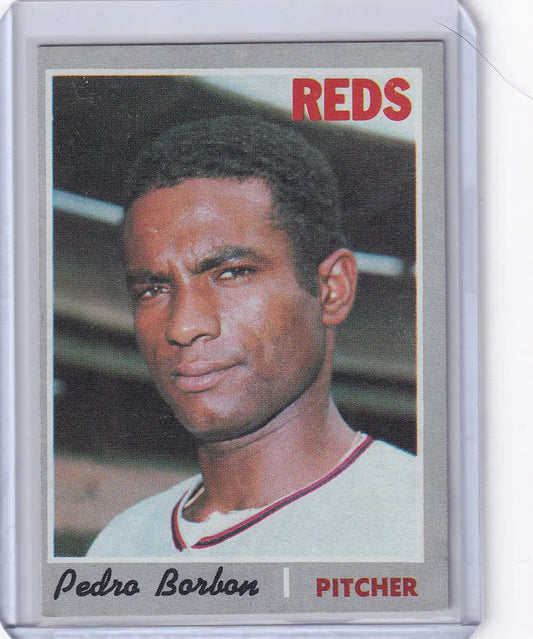 1970 Topps Baseball card of Pedro Borbon, Cincinnati Reds pitcher and rookie