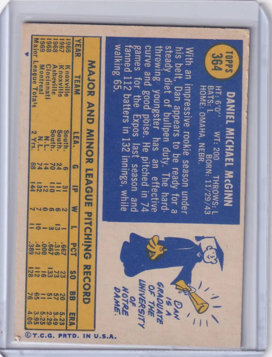 1970 Topps Baseball #364 Dan McGinn - Montreal Expos