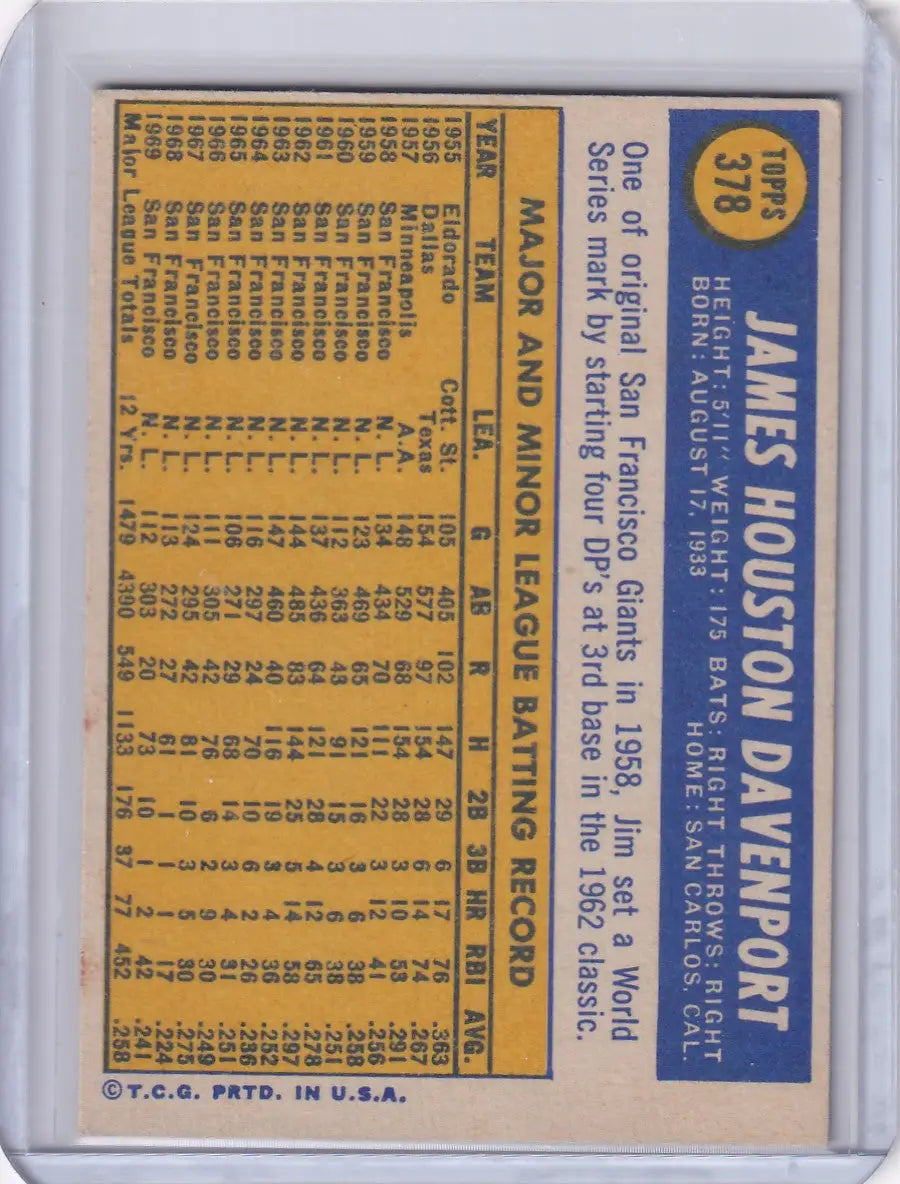 1970 Topps Baseball #378 Jim Davenport - San Francisco Giants