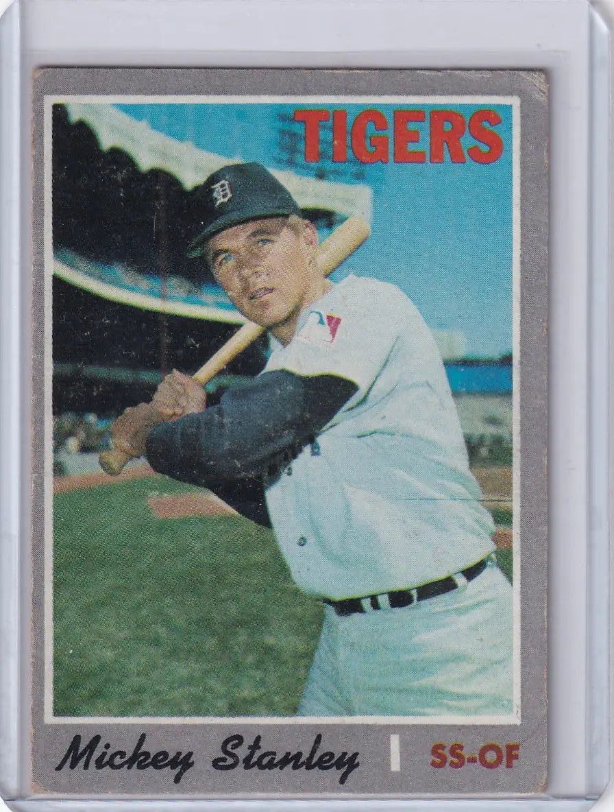 1970 Topps Baseball card of Mickey Stanley in batting stance for Detroit Tigers