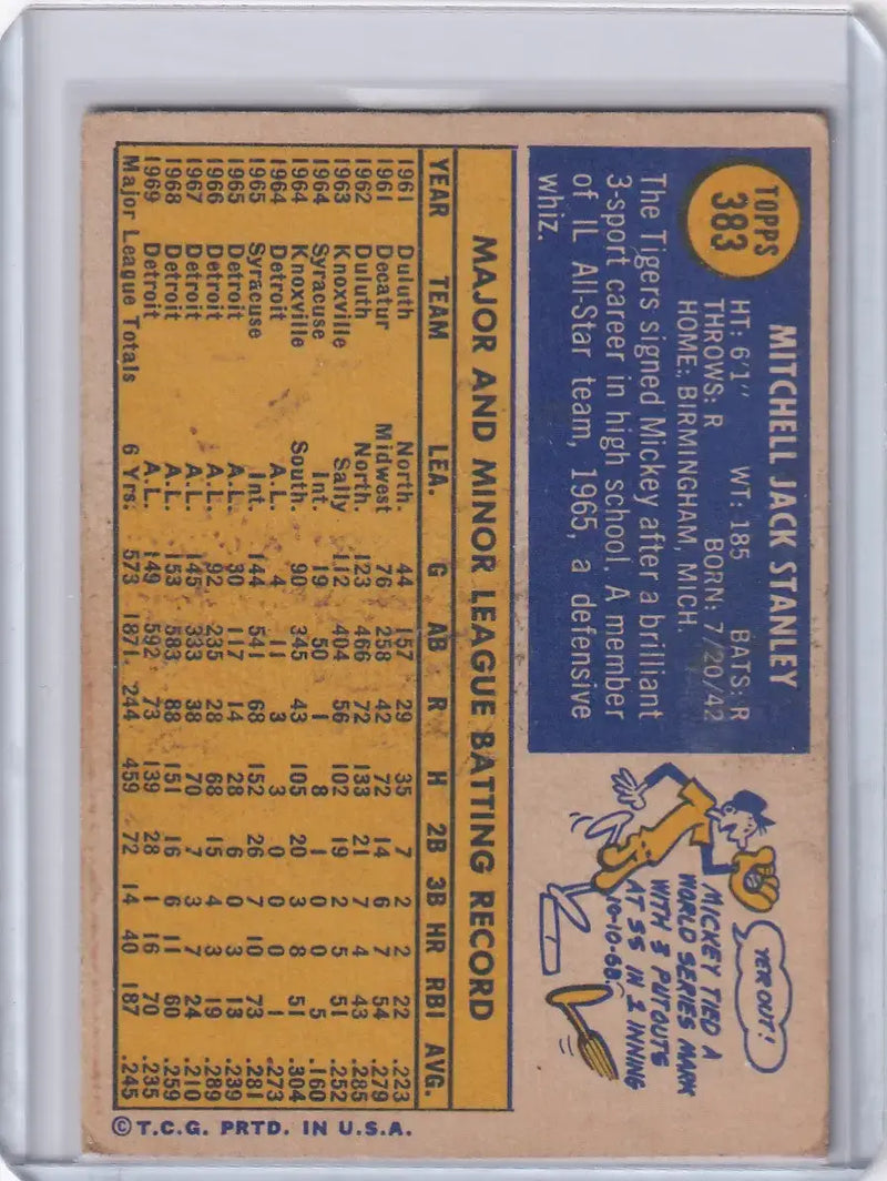 1970 Topps Baseball #383 Mickey Stanley - Detroit Tigers