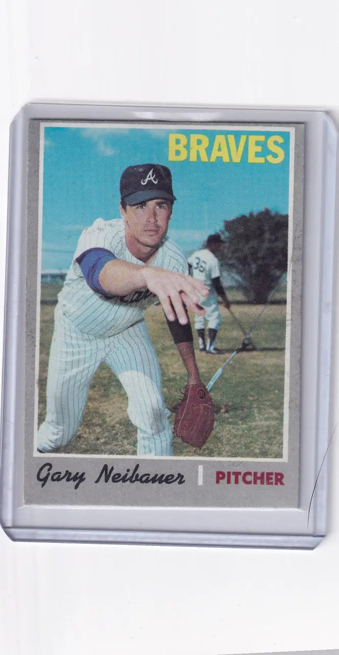 Baseball card of Gary Neibauer in white uniform for Topps Baseball Atlanta Braves