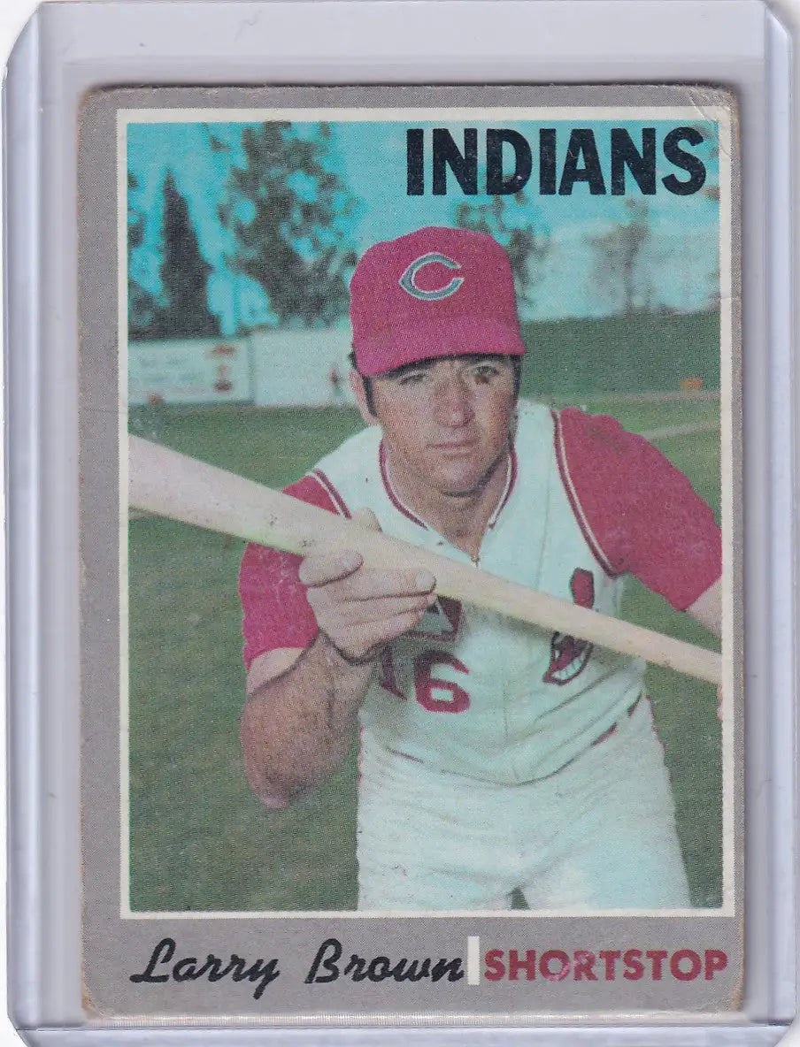 1970 Topps Baseball card of Larry Brown, Cleveland Indians player with bat