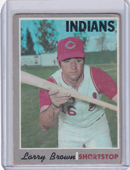 1970 Topps Baseball card of Larry Brown, Cleveland Indians player with bat