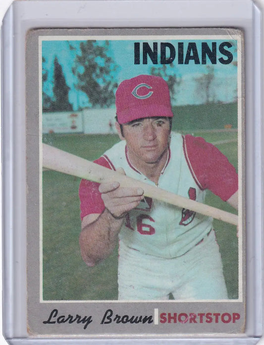 1970 Topps Baseball card of Larry Brown, Cleveland Indians player with bat