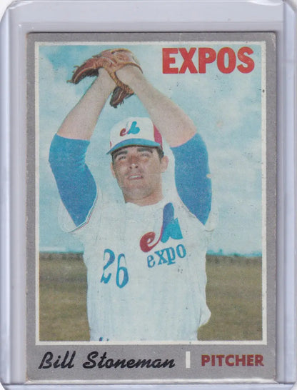 Baseball card of Bill Stoneman - Montreal Expos in a throwing stance, Topps Baseball 1970
