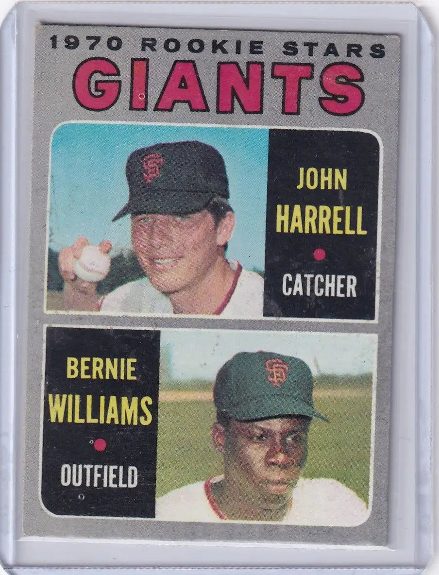 Vintage 1970 Baseball Rookie Card of Giants Rookies John Harrell and Bernie Williams