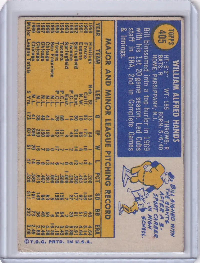 1970 Topps Baseball #405 Bill Hands - Chicago Cubs