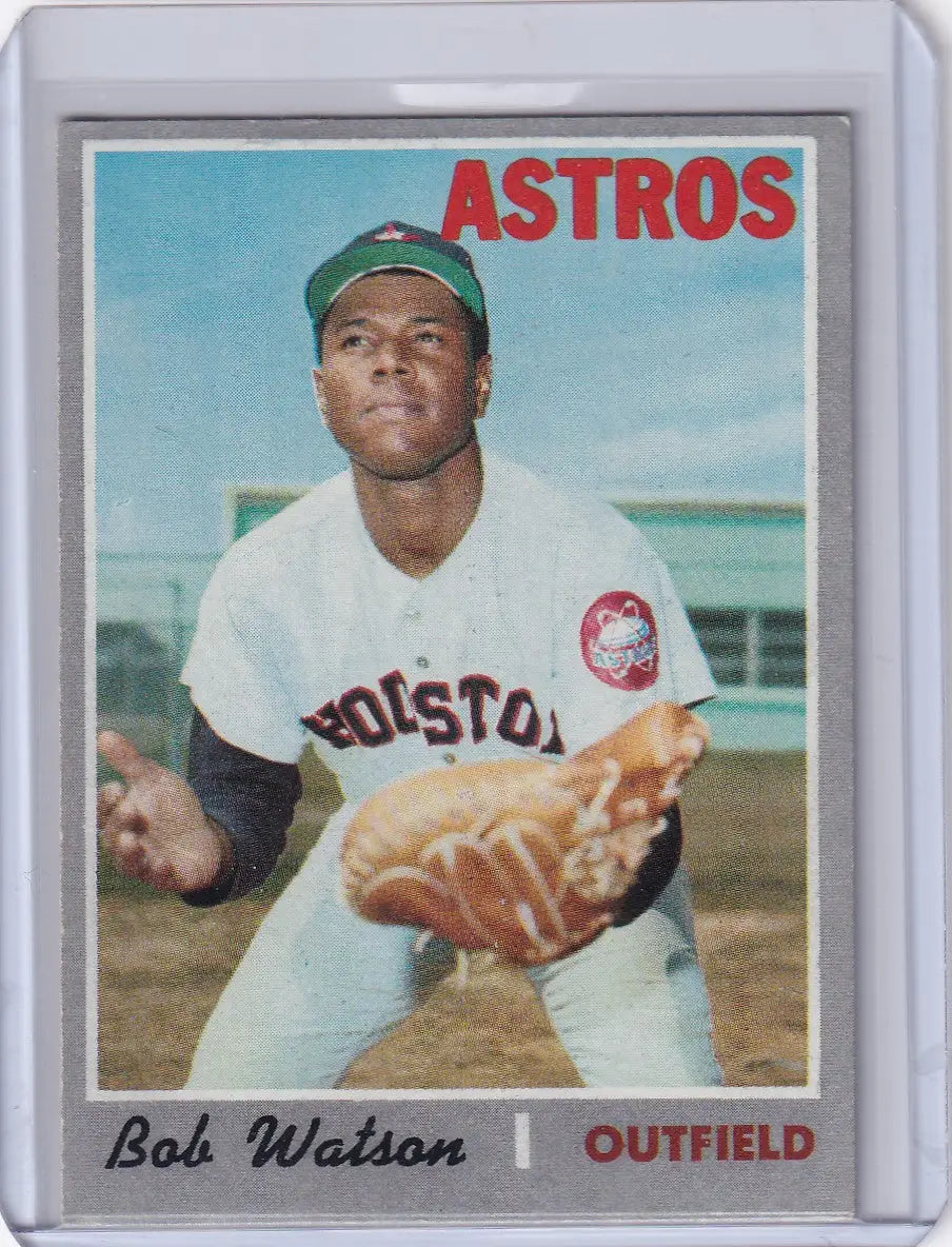 Baseball card of Bob Watson, Houston Astros outfielder in Topps Baseball white uniform