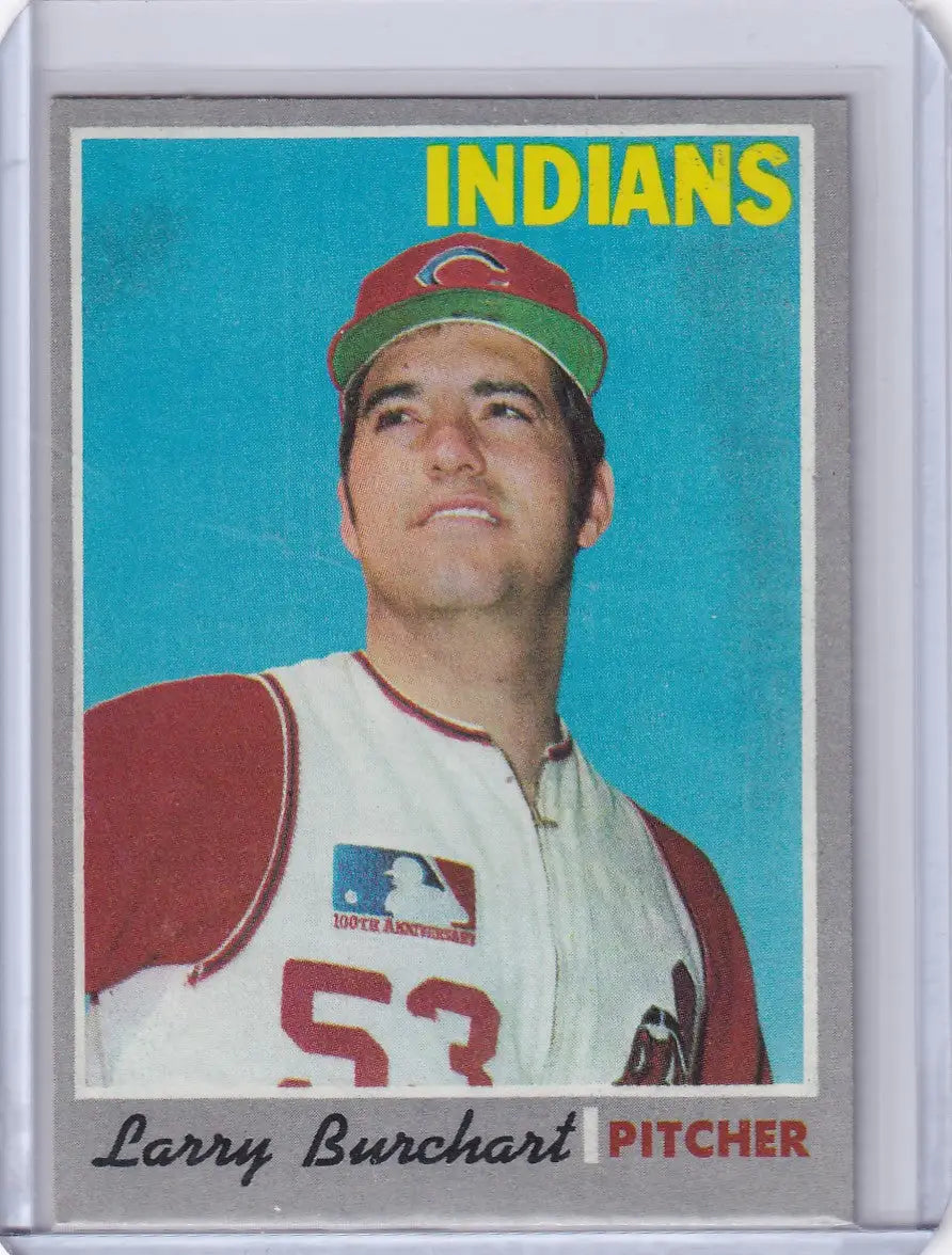 Topps Baseball card of Larry Burchart, Cleveland Indians pitcher wearing jersey 53
