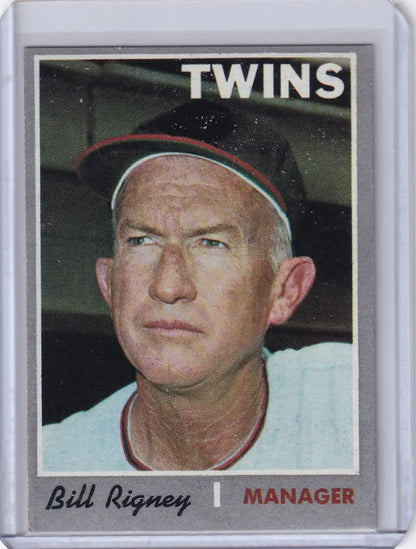 Baseball card of Bill Rigney, Minnesota Twins manager from Topps Baseball trading cards