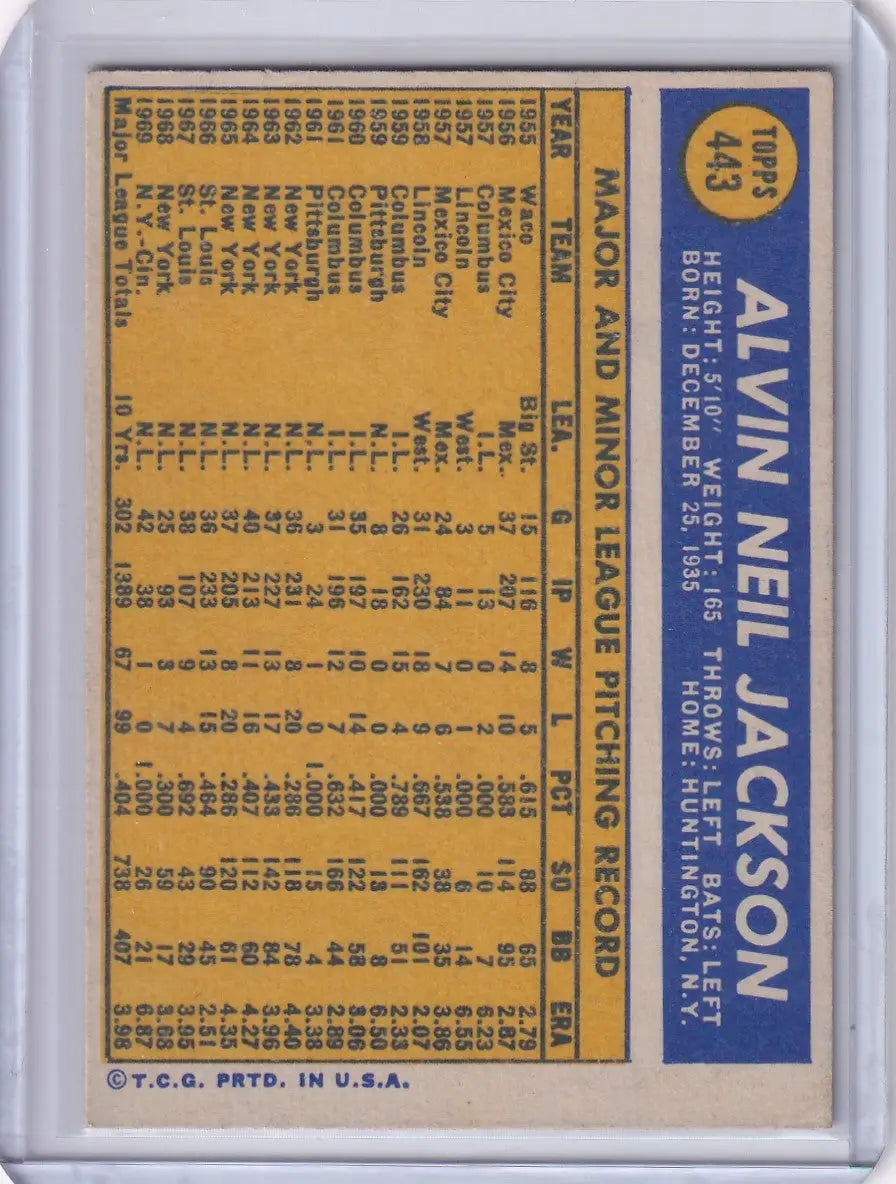 Vintage Topps Baseball card of Al Jackson showcasing Cincinnati Reds player stats