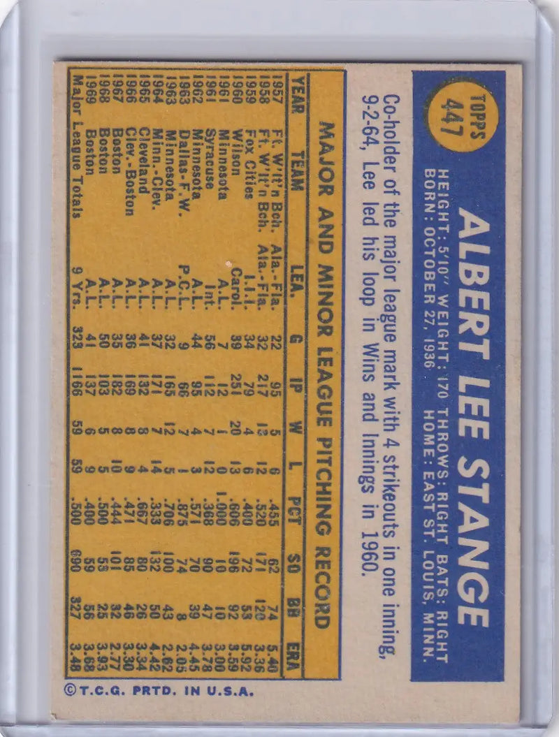 1970 Topps Baseball #447 Lee Stange - Boston Red Sox
