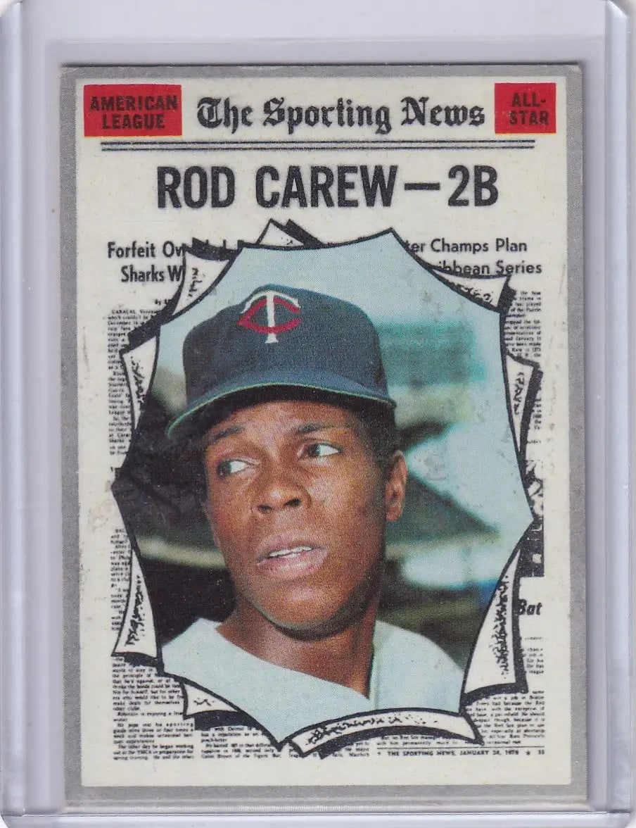 Baseball card of Rod Carew for the Minnesota Twins from 1970 Topps Baseball series