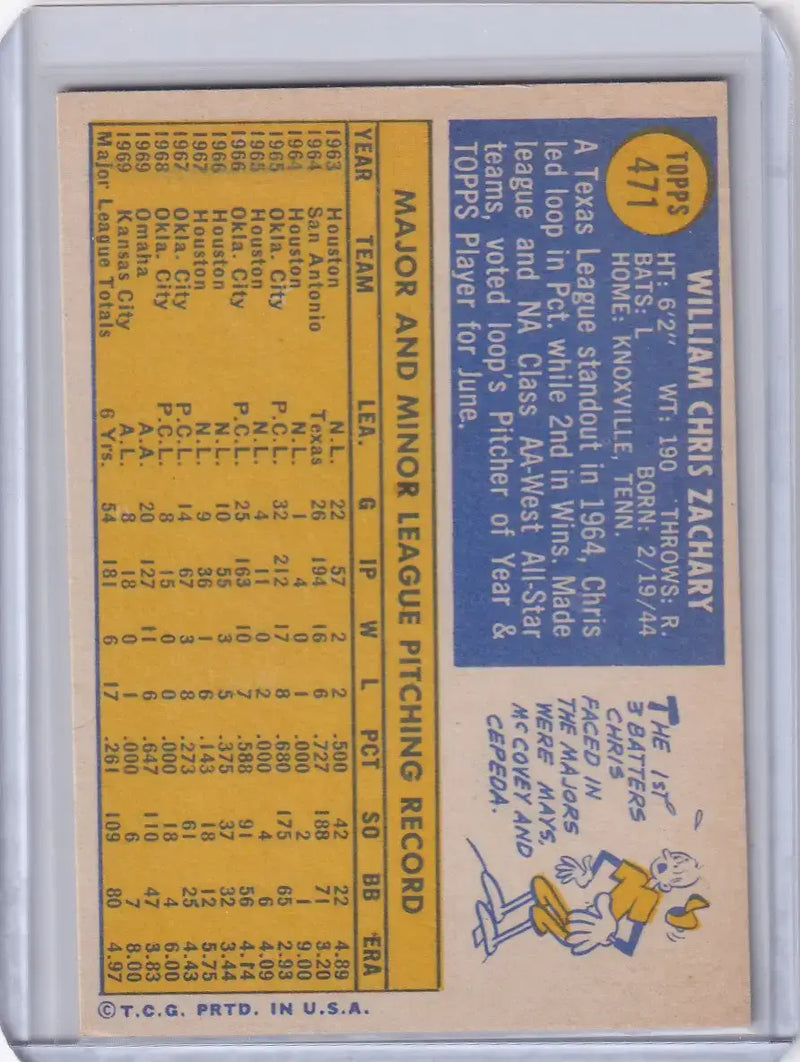 1970 Topps Baseball #471 Chris Zachary - Kansas City Royals