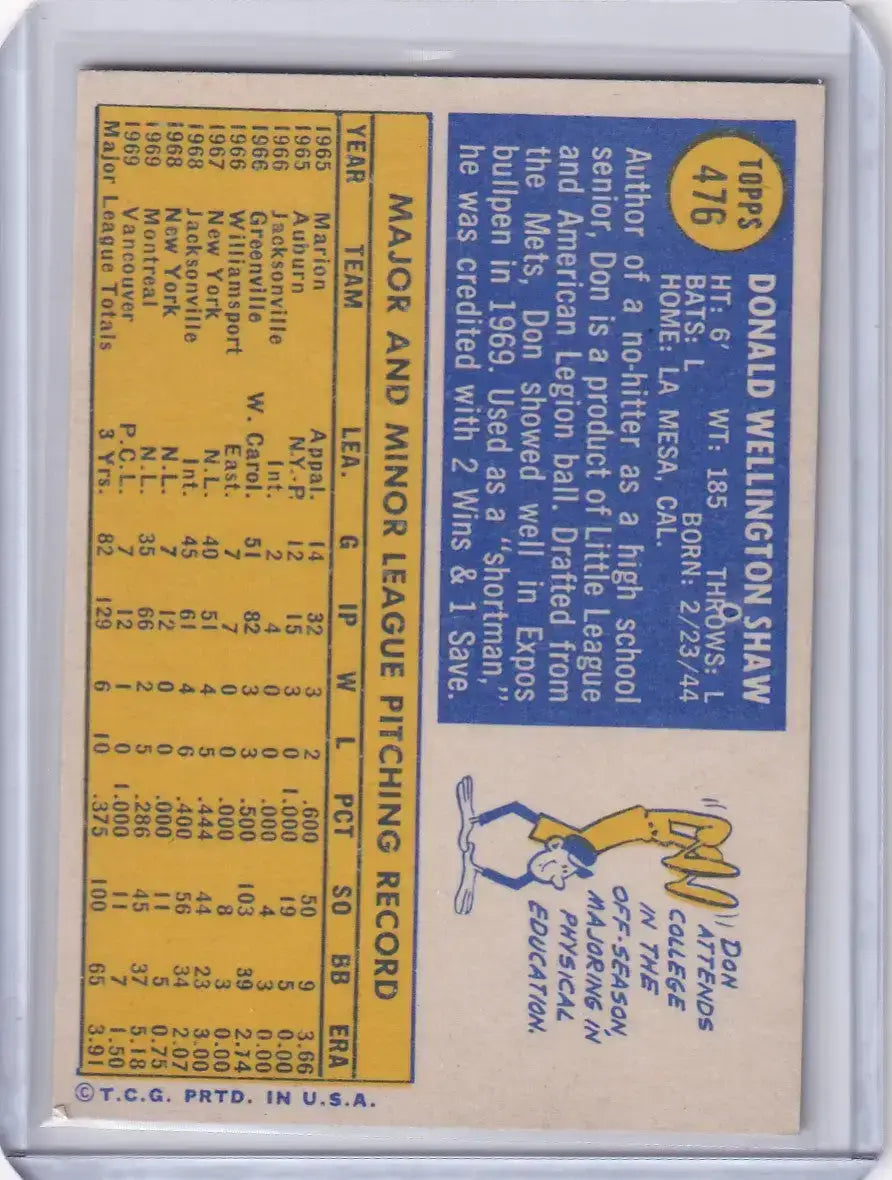 1970 Topps Baseball #476 Don Shaw - Montreal Expos