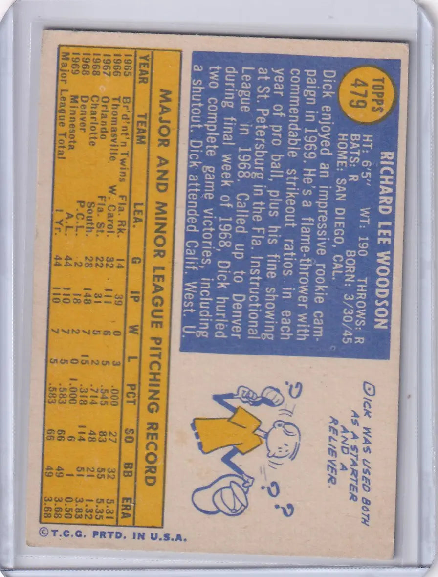 1970 Topps Baseball #479 Dick Woodson - Minnesota Twins RC