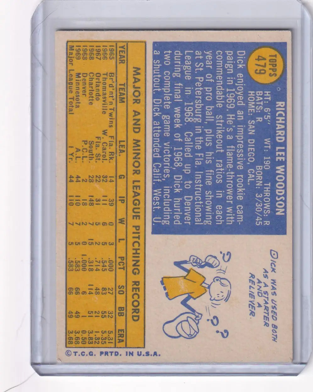 1970 Topps Baseball #479 Dick Woodson - Minnesota Twins RC