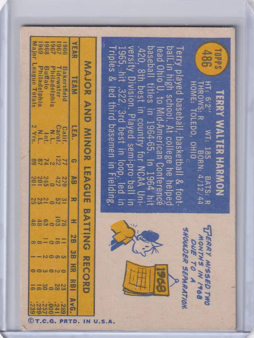 1970 Topps Baseball #486 Terry Harmon - Philadelphia Phillies