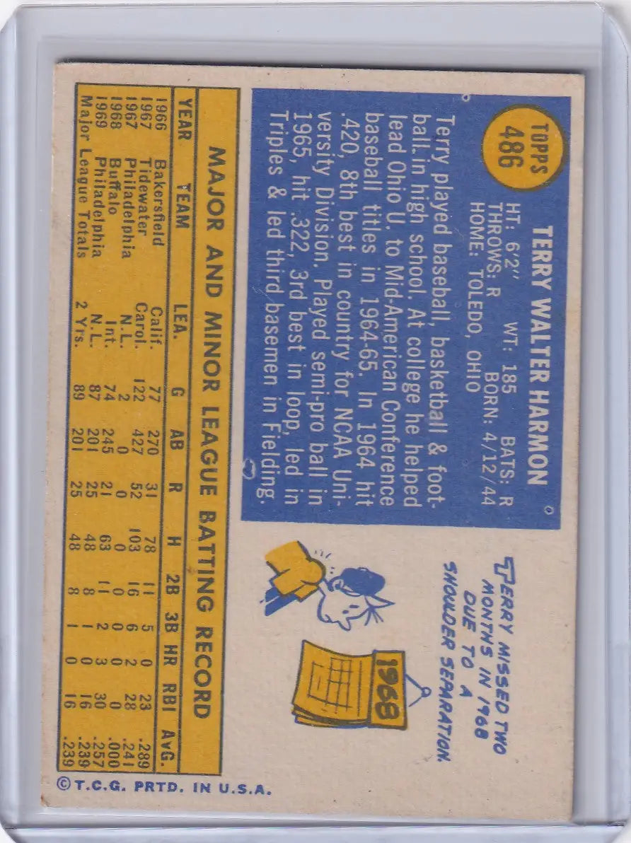 1970 Topps Baseball #486 Terry Harmon - Philadelphia Phillies