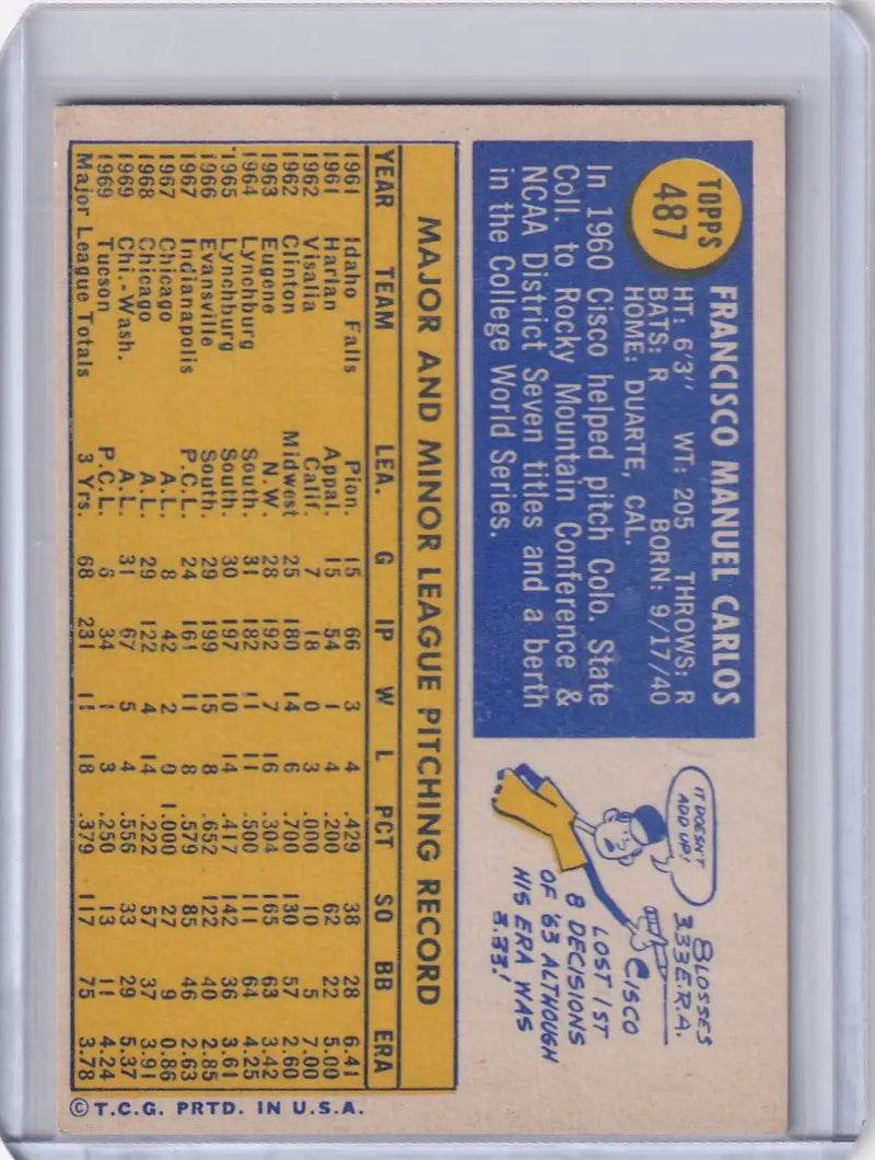 1970 Topps Baseball #487 Cisco Carlos - Washington Senators
