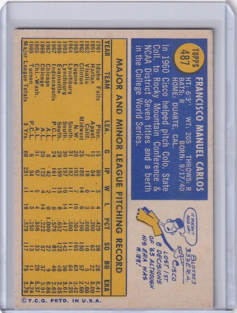 1970 Topps Baseball #487 Cisco Carlos - Washington Senators