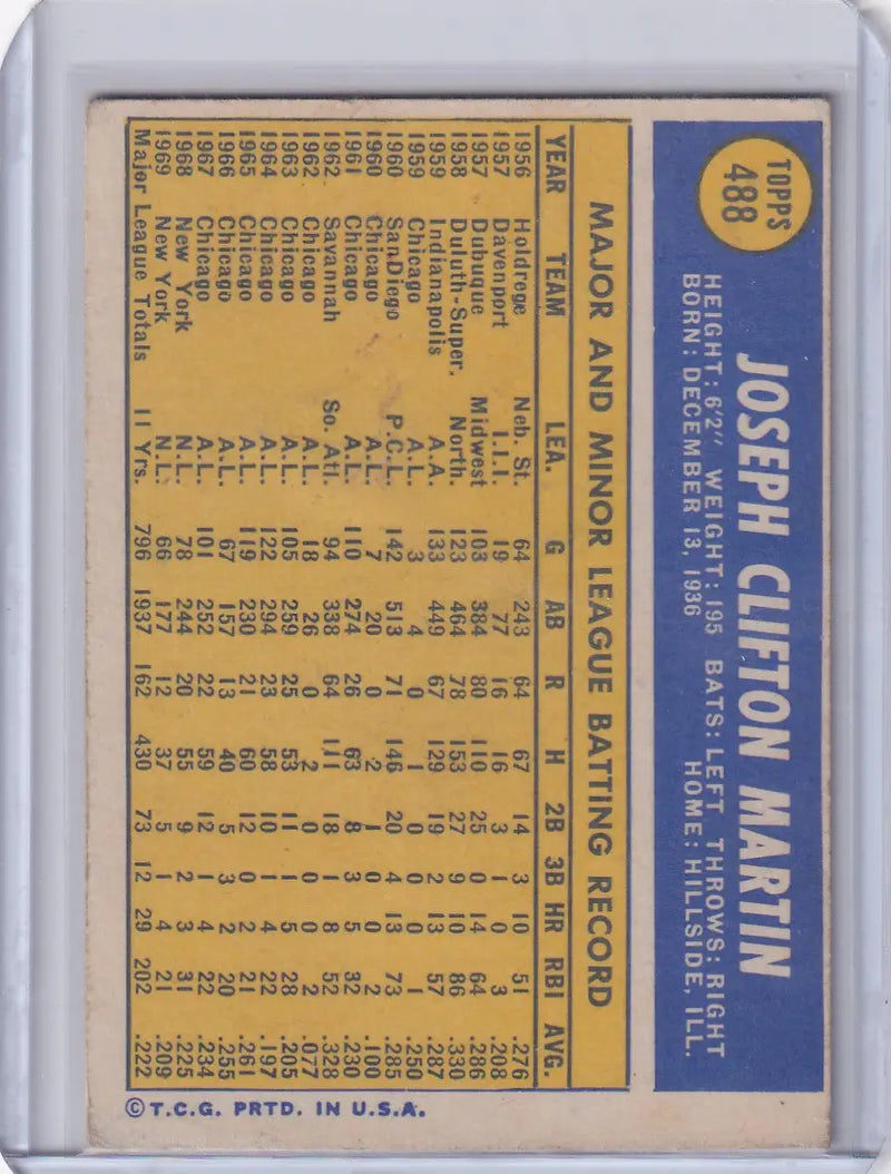 1970 Topps Baseball #488 J.C. Martin - New York Mets