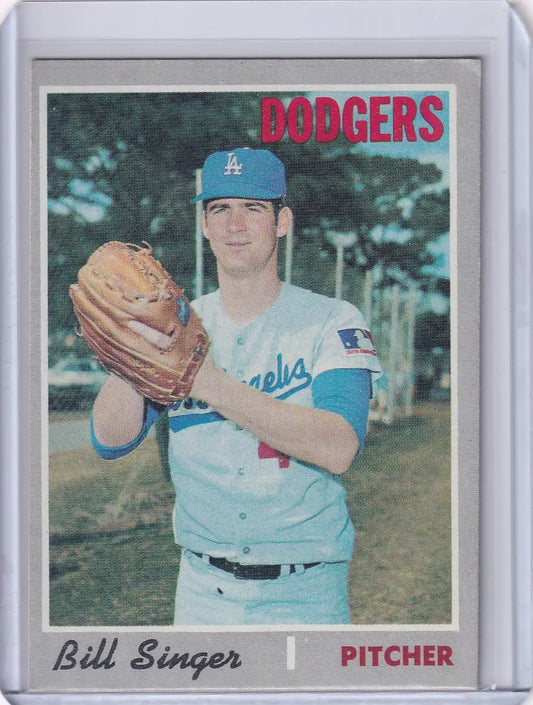 Baseball card of Bill Singer, Los Angeles Dodgers pitcher from 1970 Topps Baseball