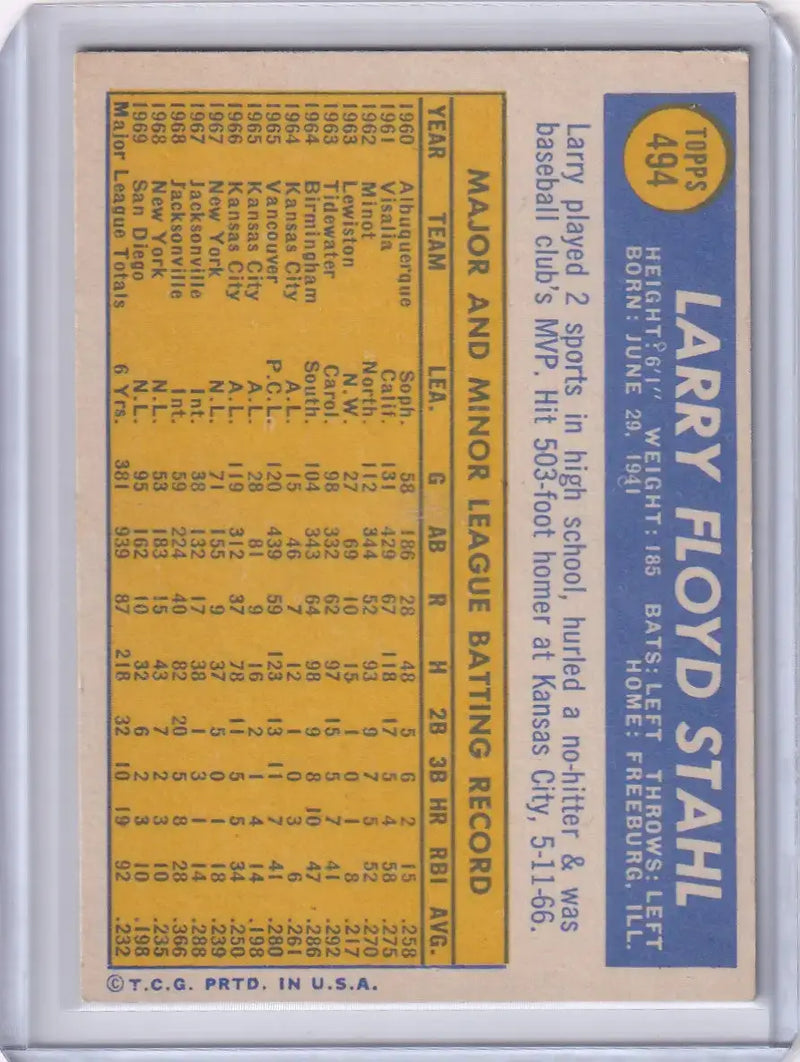 1970 Topps Baseball #494 Larry Stahl - San Diego Padres