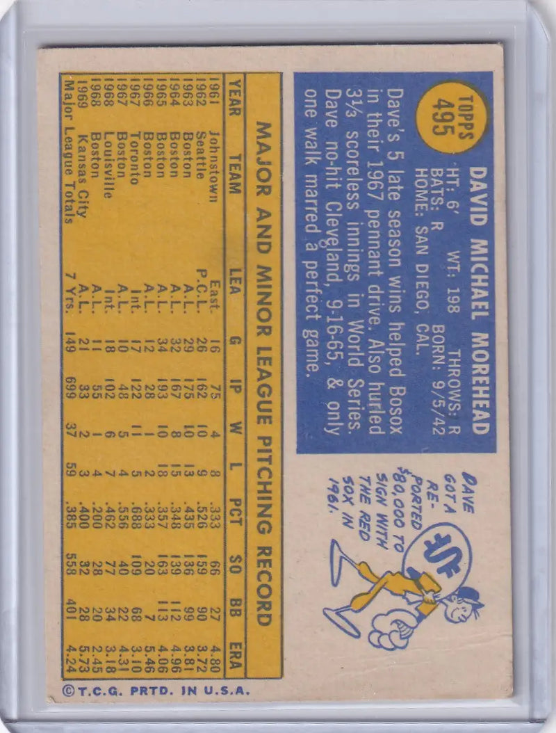1970 Topps Baseball #495 Dave Morehead - Kansas City Royals