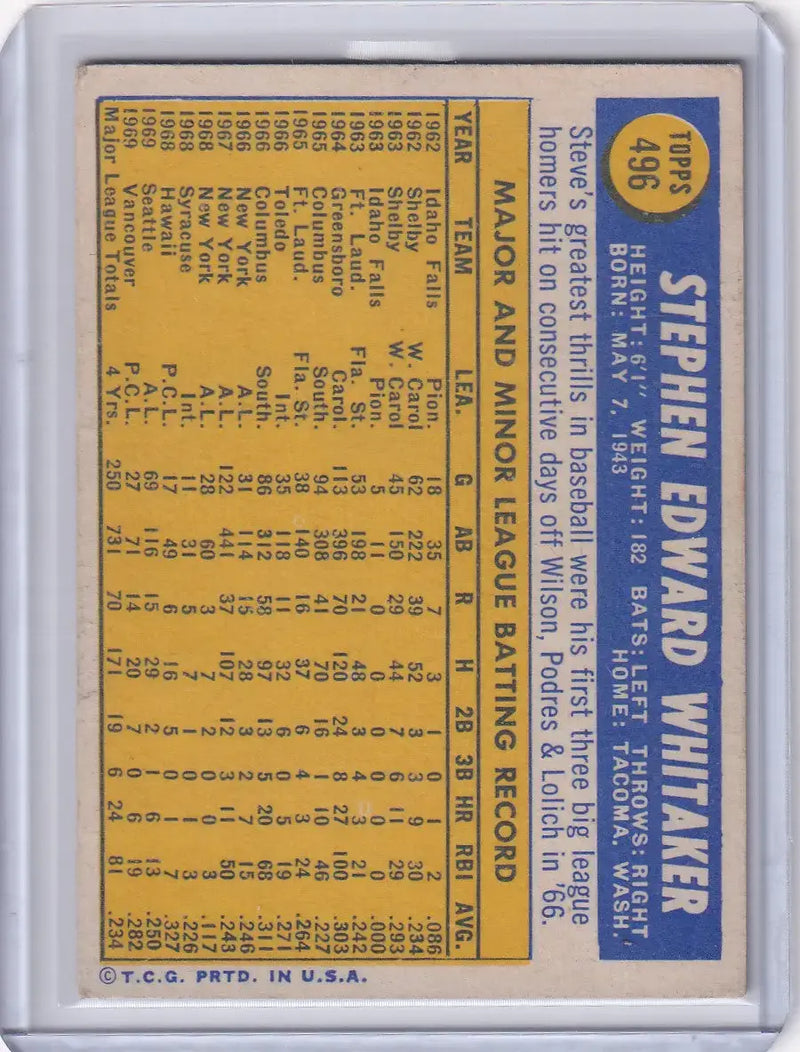 1970 Topps Baseball #496 Steve Whitaker - San Francisco Giants