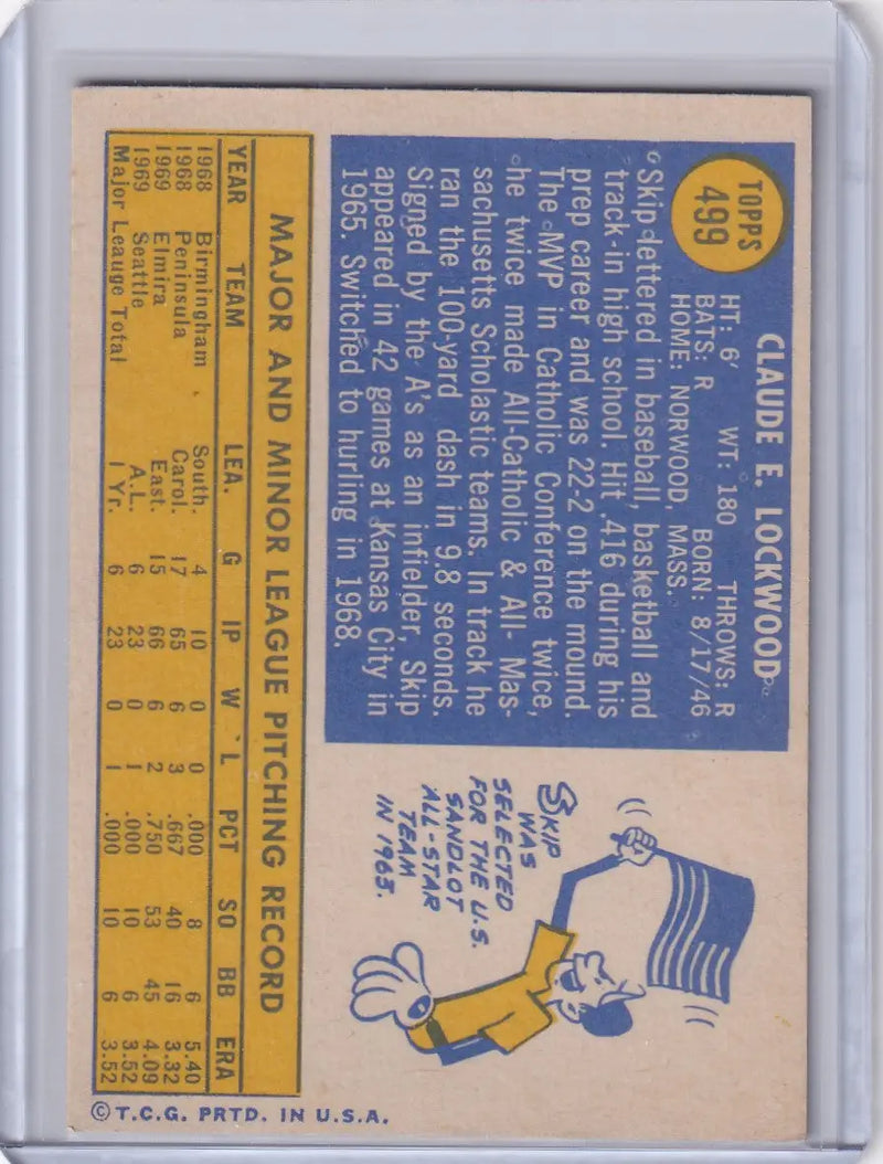 1970 Topps Baseball #499 Skip Lockwood - Seattle Pilots
